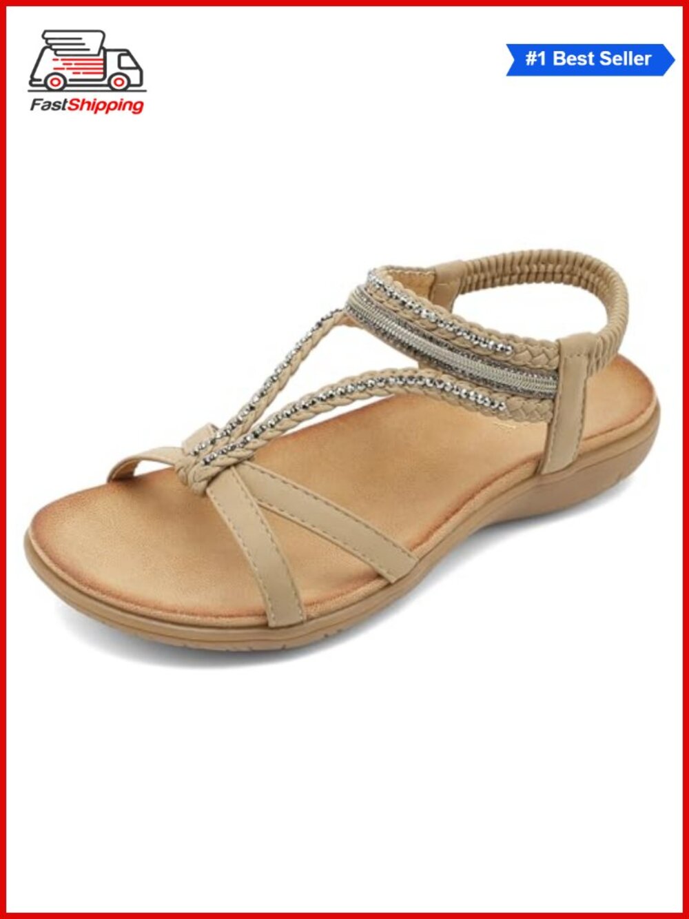Womens Flat Sandals Orthopedic Bohemian Rhinestone Ankle Stra